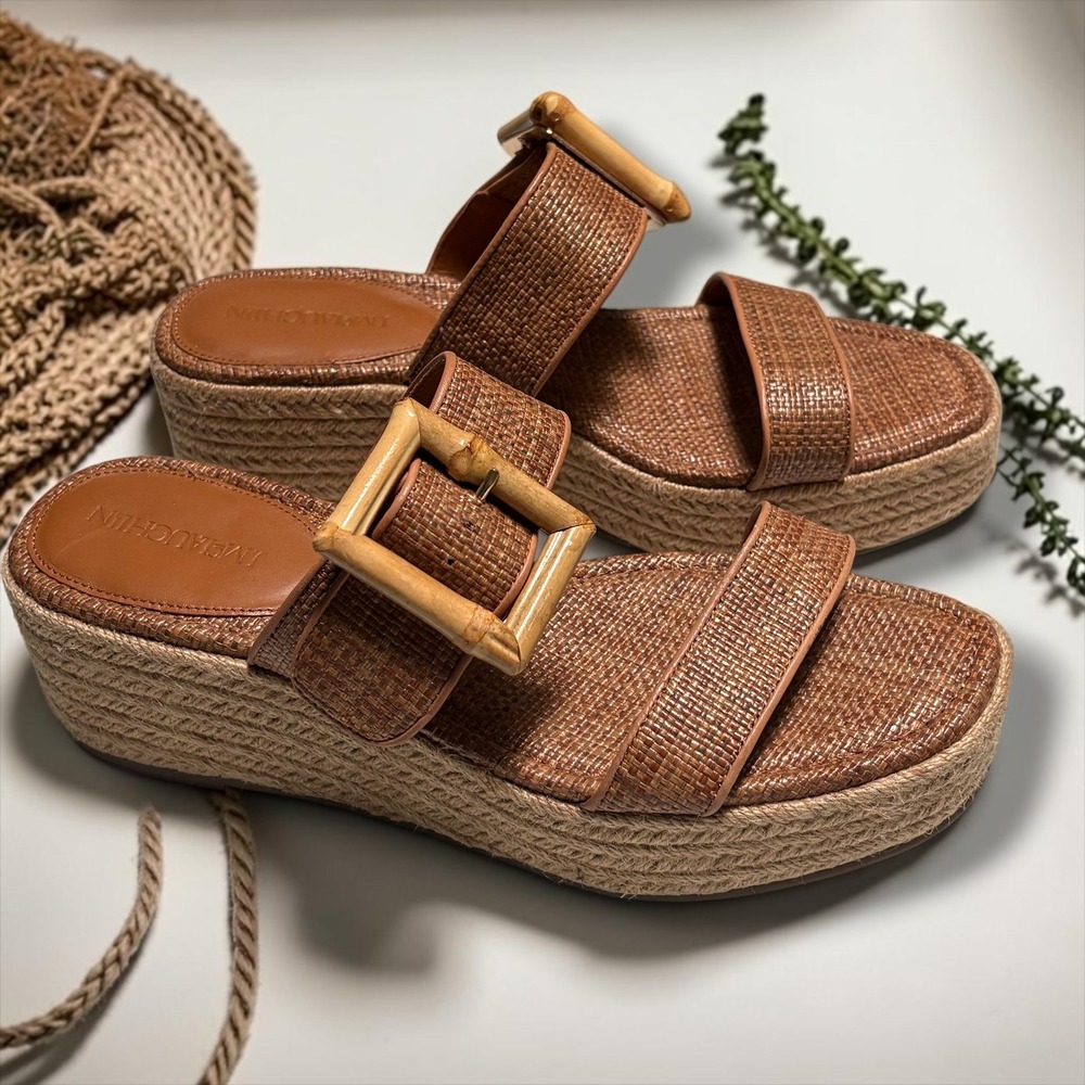 J.McLaughlin Brown Woven Espadrille Platform Sandals Bamboo Buckle Womens 9 - Picture 1 of 11
